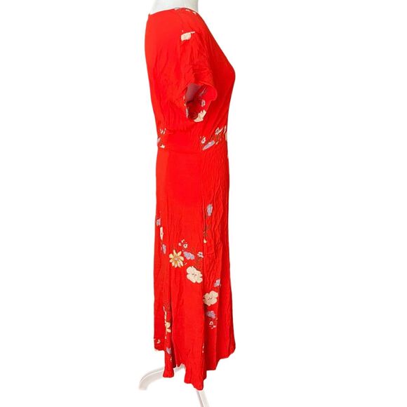 CAPULET Large Ellie Midi Dress Bright Red Floral Vneck Button Front Long - Picture 10 of 13